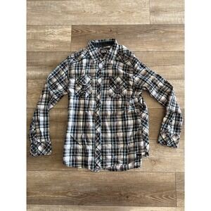 Buckle Black Shirt Men Large Slim Fit Black Teal Plaid Snap Button Western Rodeo